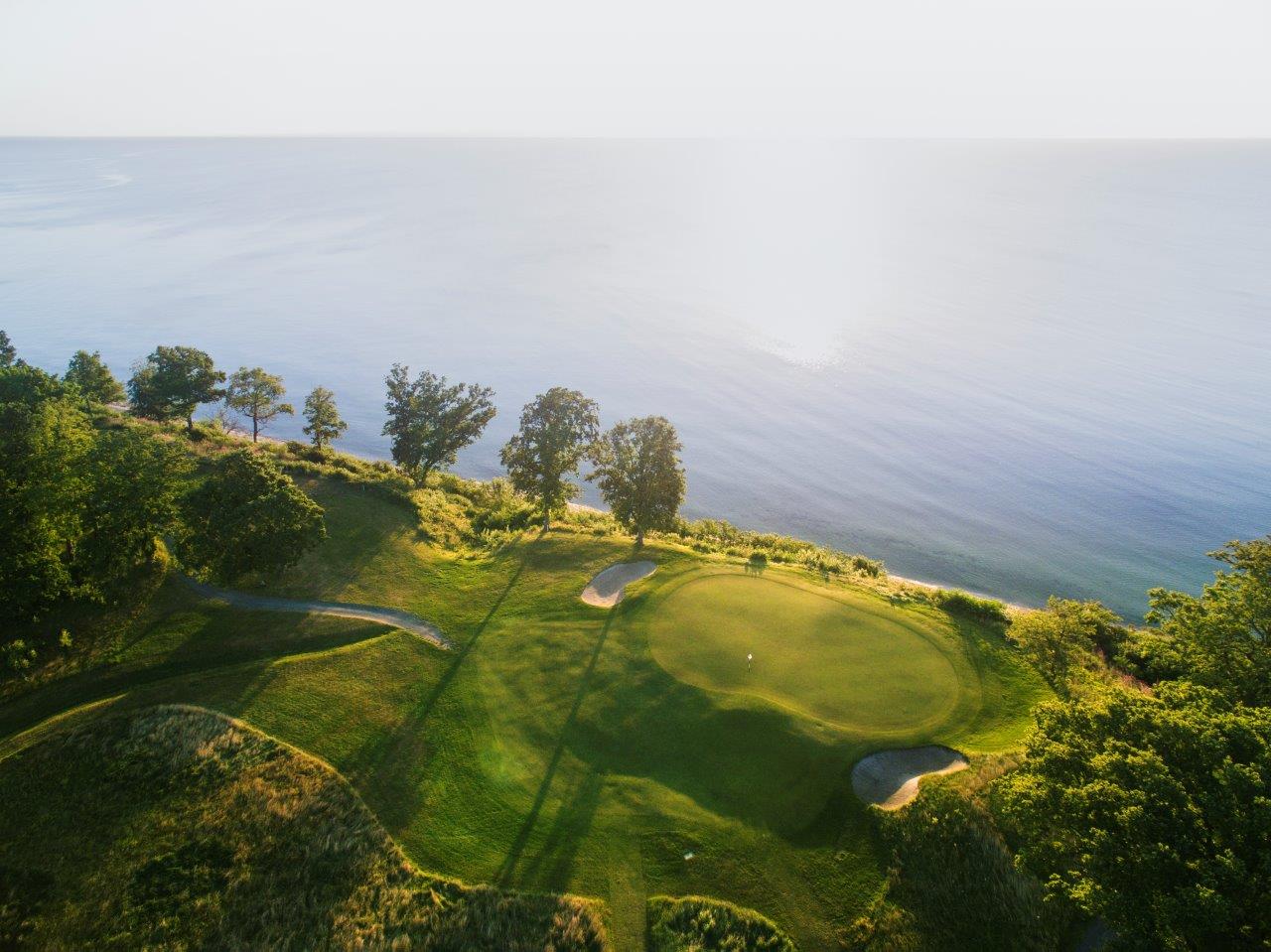 View of golf club and coastline