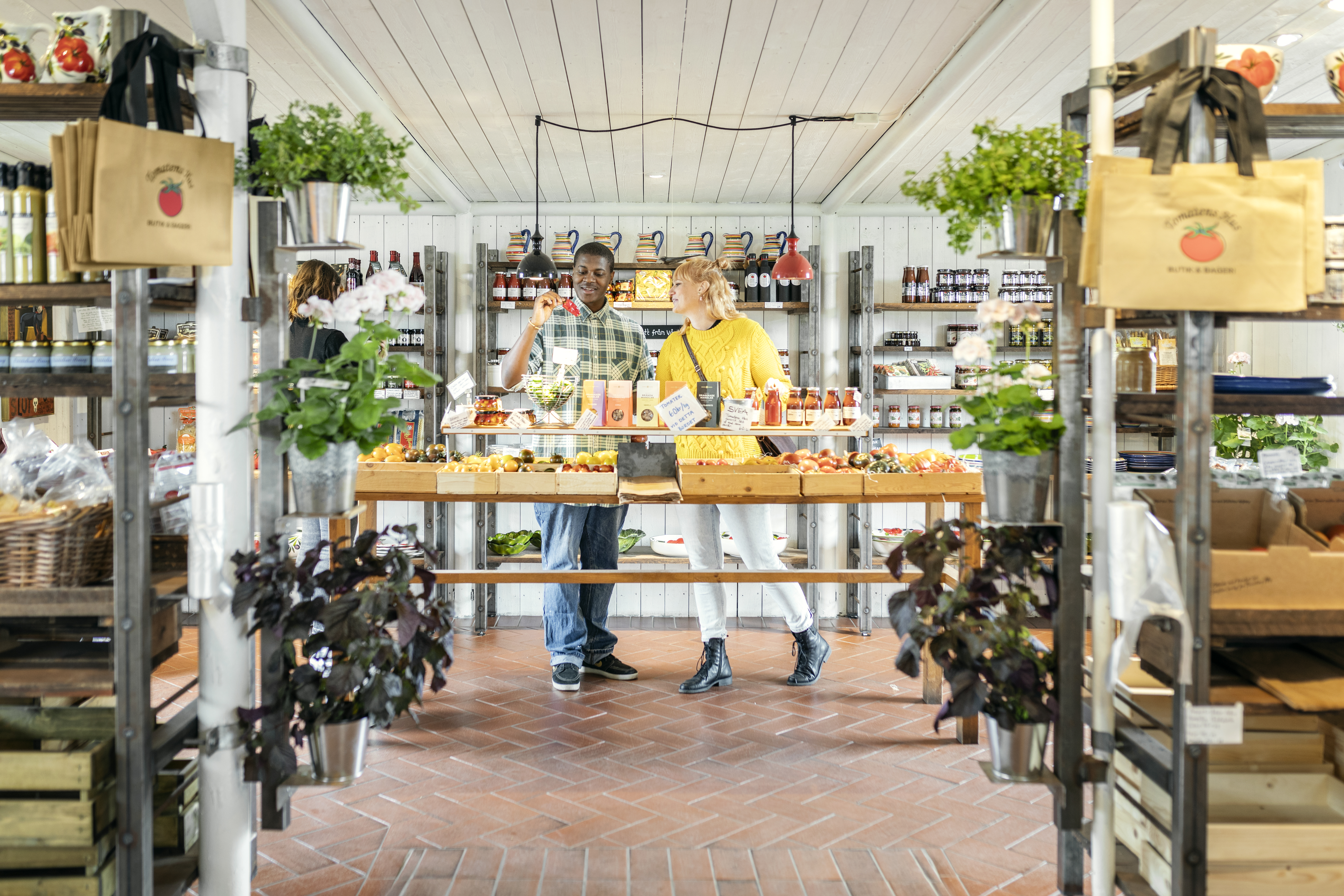 Vendors displaying goods in farm shop