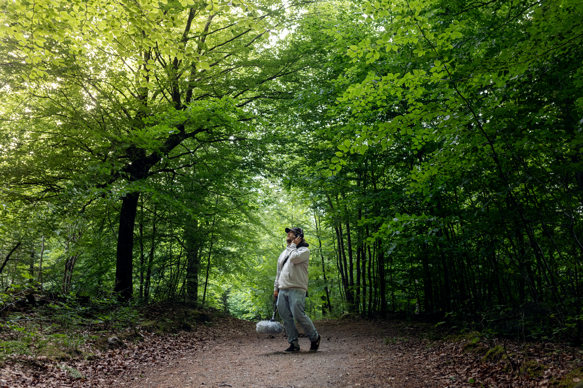 Sound technician in forrest