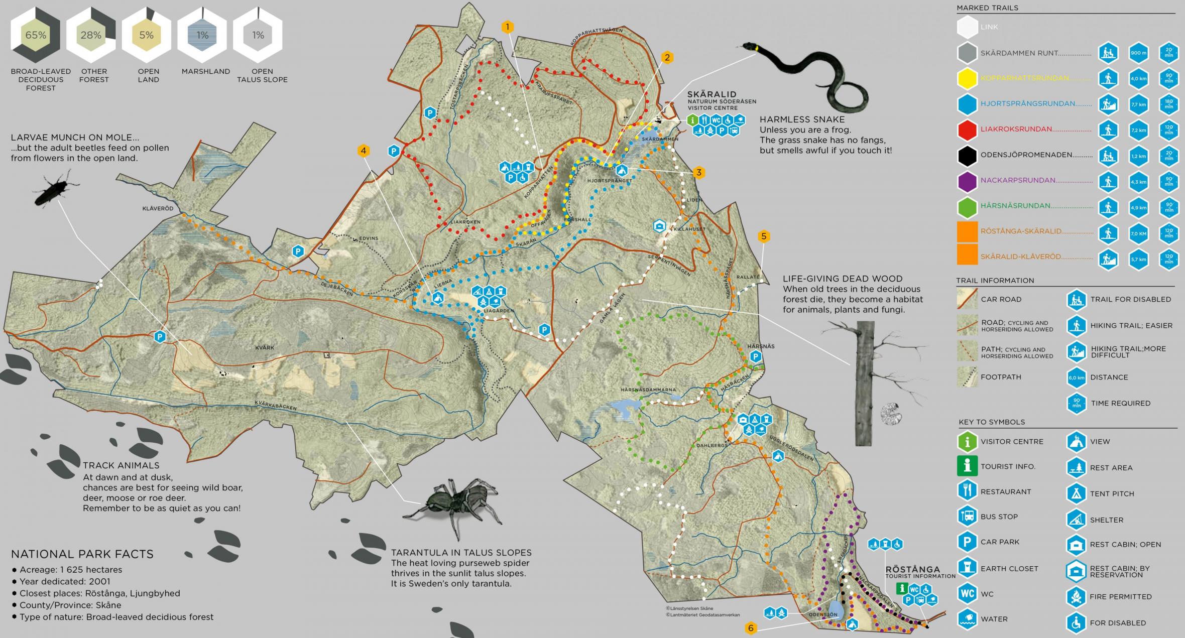 Karte über den Nationalpark Söderåsen in englischer Sprache
