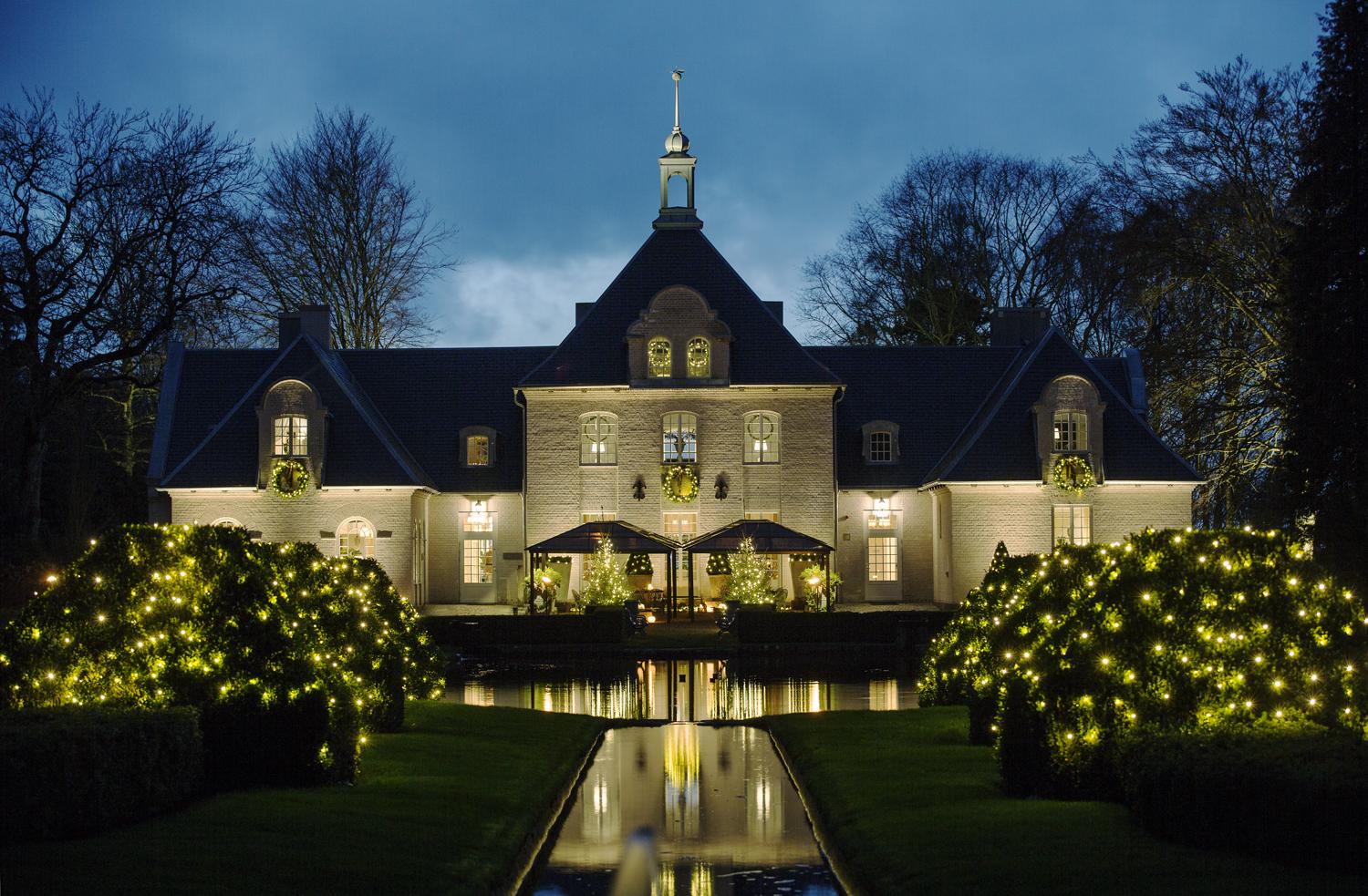 Uplit castle at night