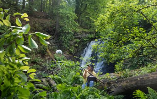 Sound Technician by waterfall in Sträntemölla 