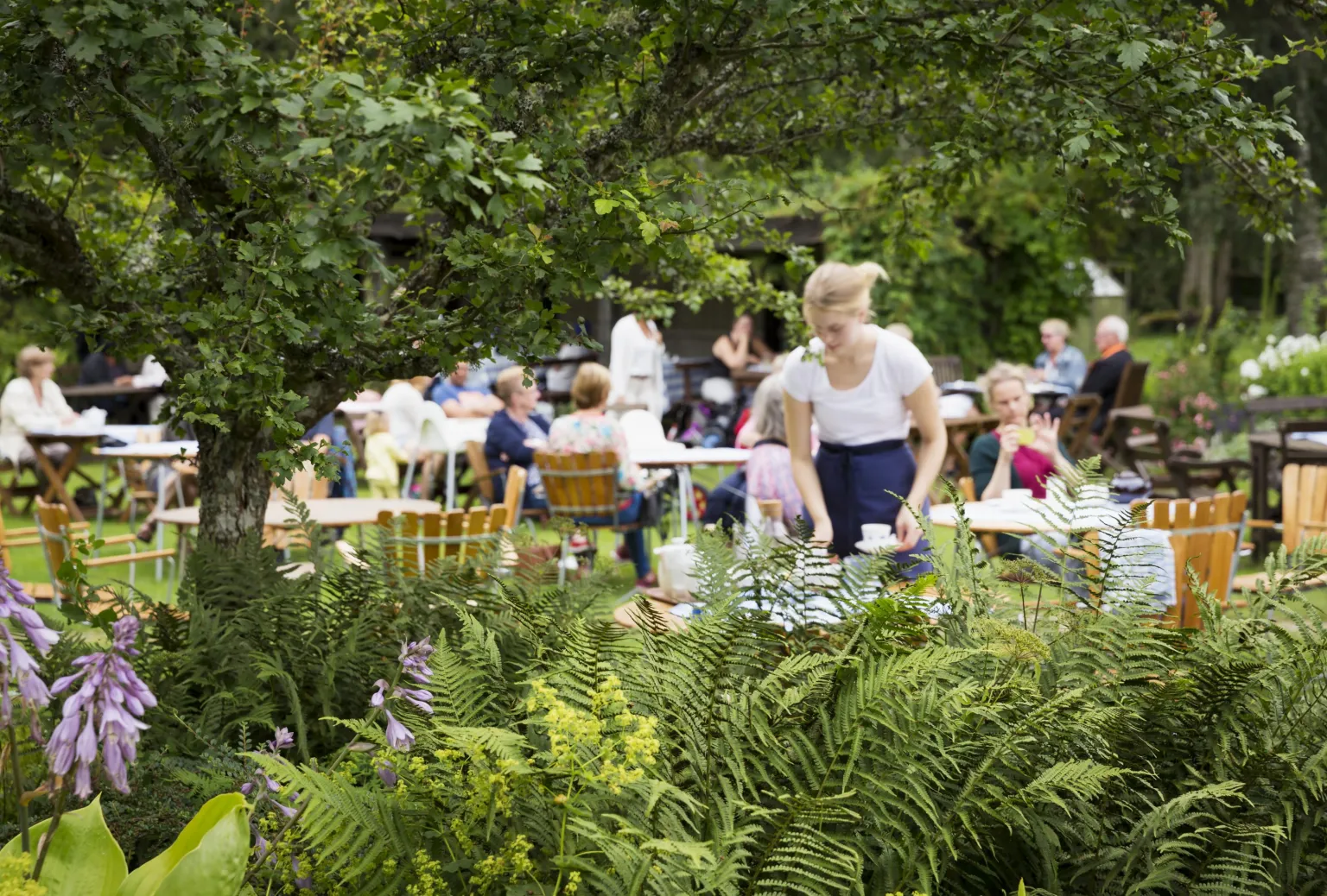 Café garden with people 