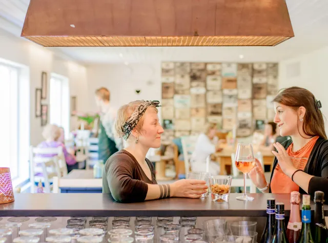 Zwei Frauen an der Bar im Hotel Mossbylund.