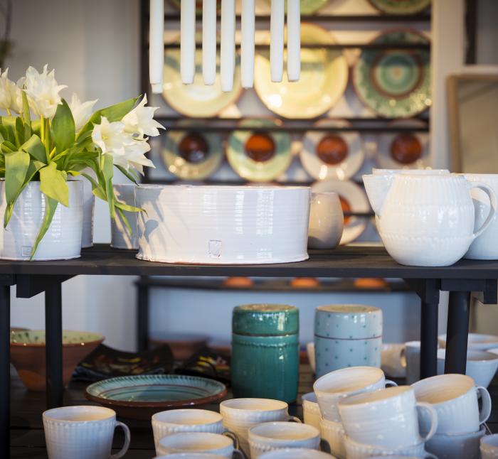 Ceramics on display in a shop