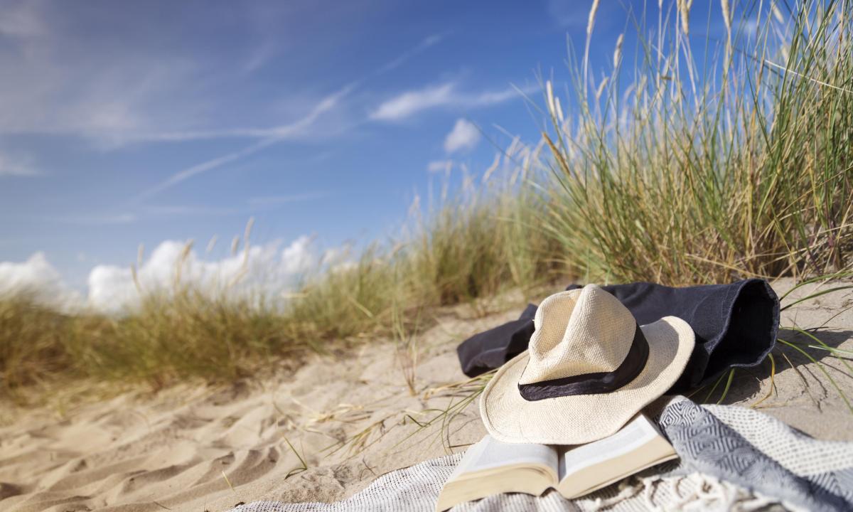 Two women walking on the sandy beach in summer